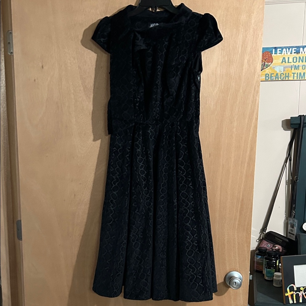Vintage Hearts and Roses Elegant Black Velvet Dress